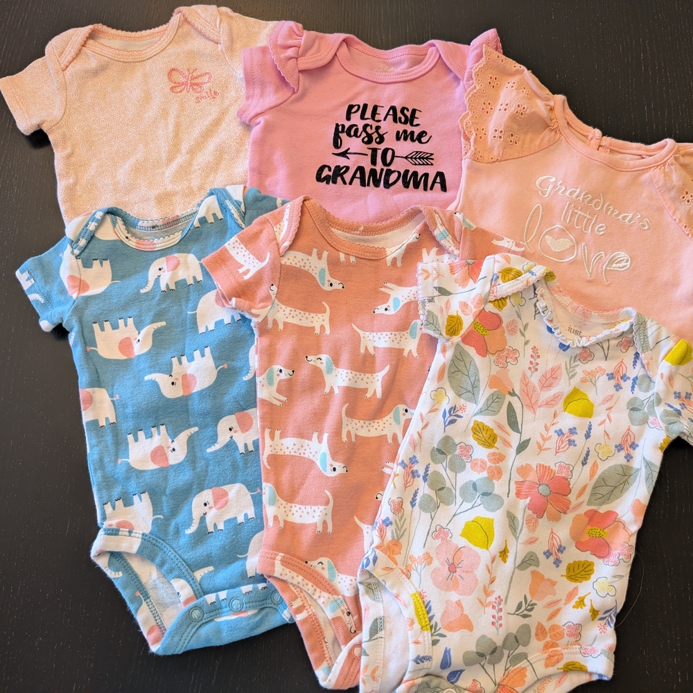 3 For $18 Assorted Baby One Pieces Set - Pink, Blue, White